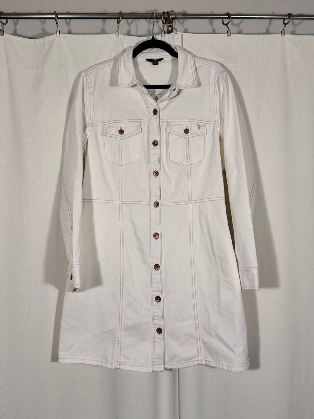 Frye White Denim Long Sleeve Button Front Dress